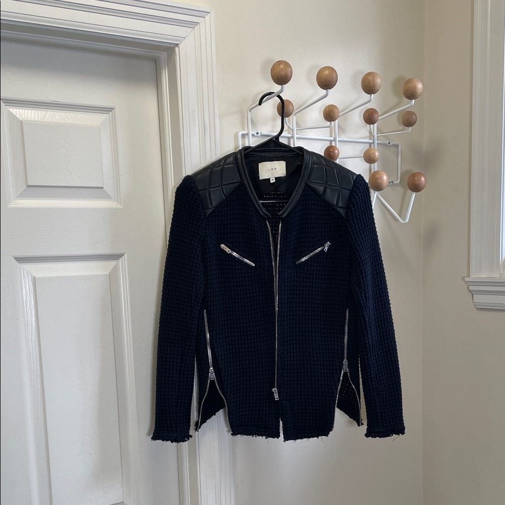 IRO PARIS Ceylona Wool Blend Zip Up Motorcycle Style Jacket - Navy / Black - S